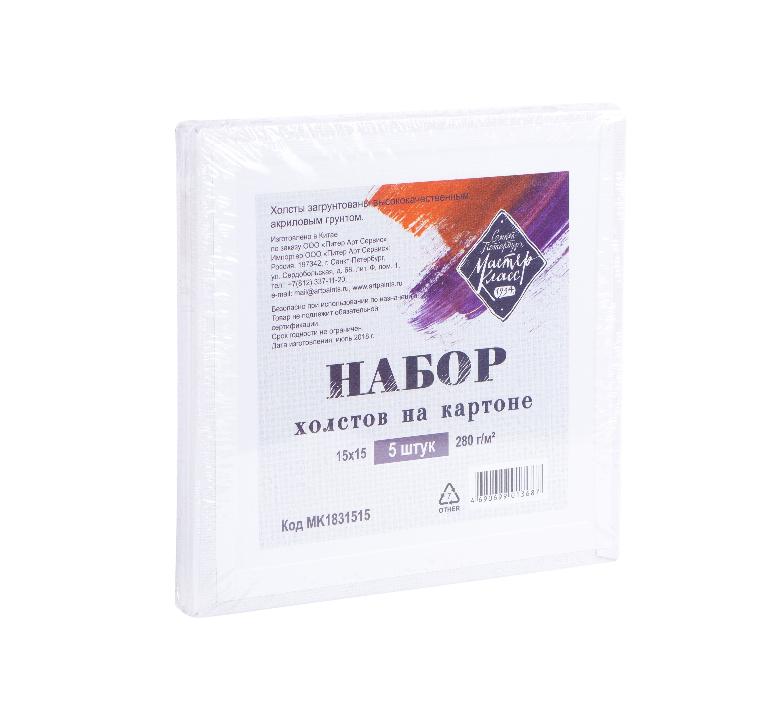 Primed canvas panel Master-Class set, acrylic primer, 10x15 cm, 380 g/m2, 100% cotton, 5 pcs, medium grain