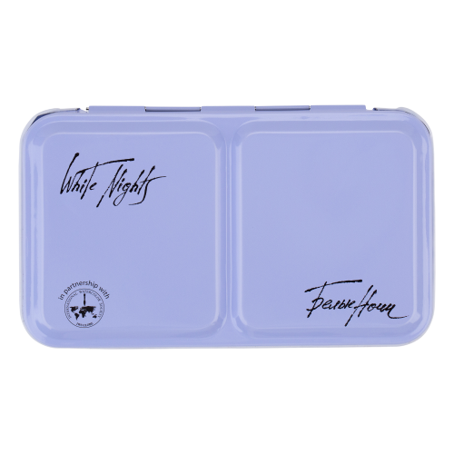 Watercolour tin box for 12 pans White Nights with palette, light blue