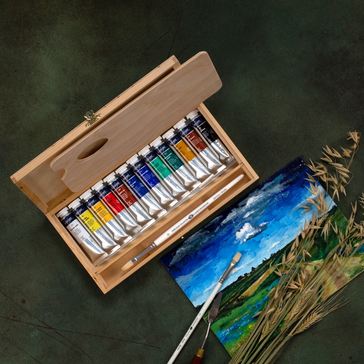 Oil painting set "Ladoga", wooden box