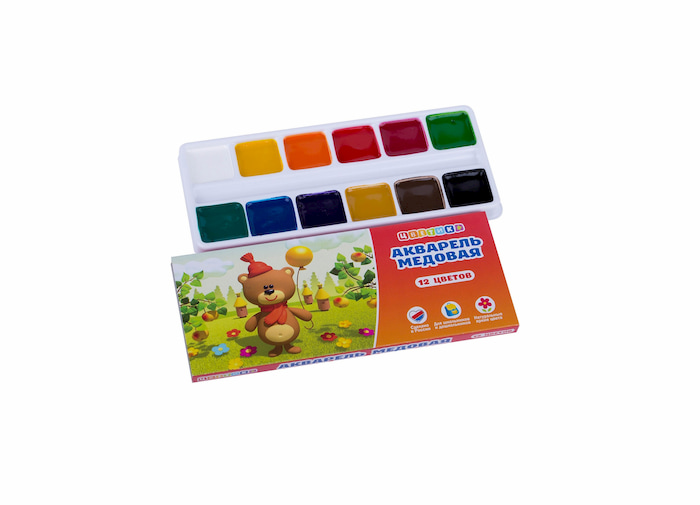 Honey Watercolour "Tsvetic", 12 colours, the cardboard cover